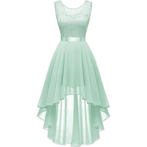 BeryLove Women Light Green Chiffon Scoop Neck Sleeveless Lace Cocktail Dress
